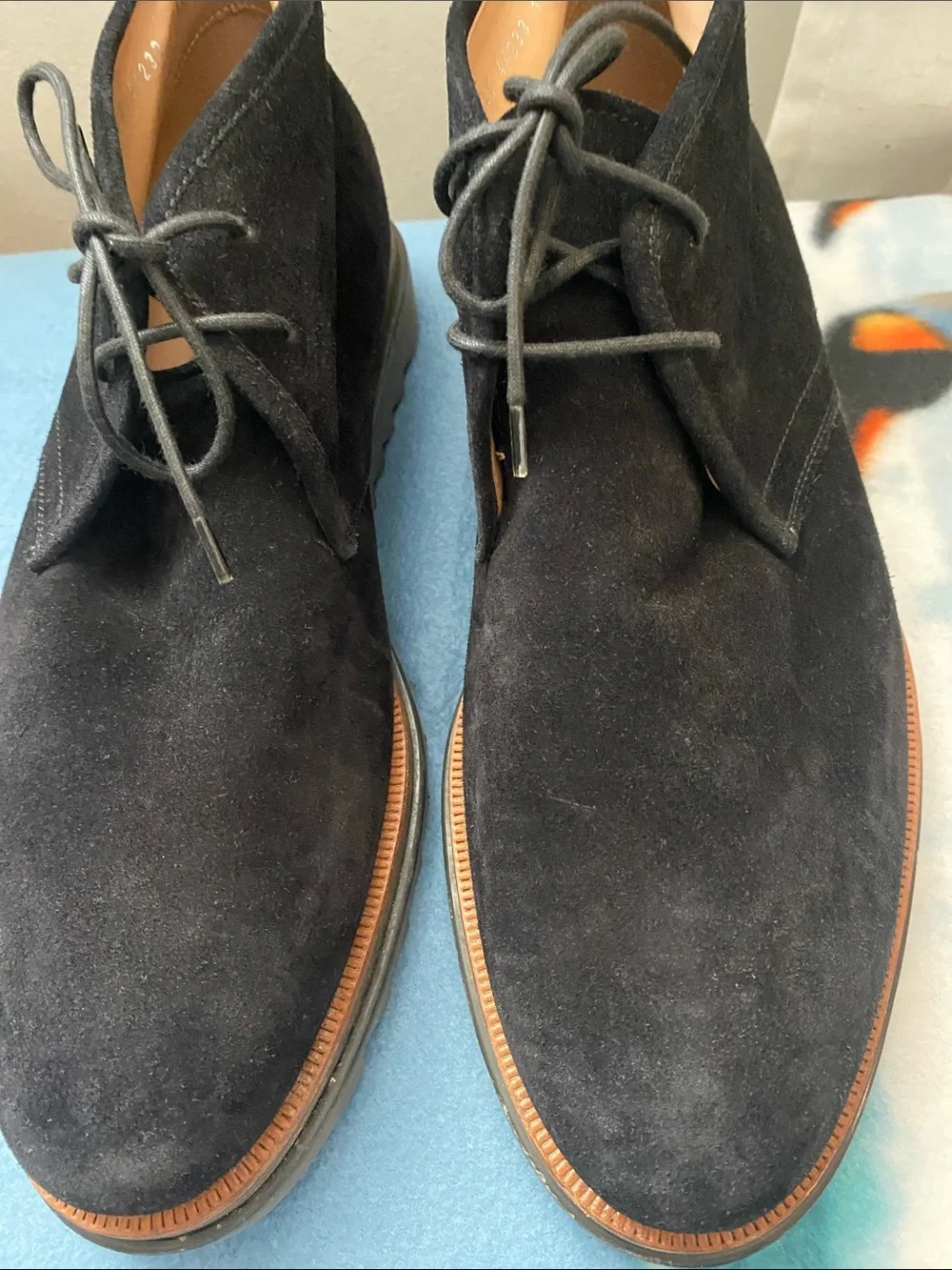 Salvatore Ferragamo Black Suede Chukka Boots with Serrated Lug Sole